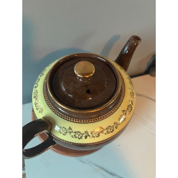 Vintage S.E.&R. Staffordshire England Brown Glazed Floral Teapot Gold Trim - Picture 7 of 10